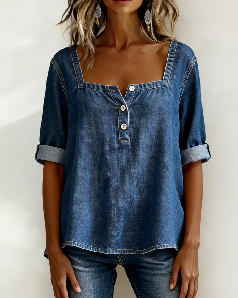 Avélia™ | Camisa vaquera de cuello cuadrado