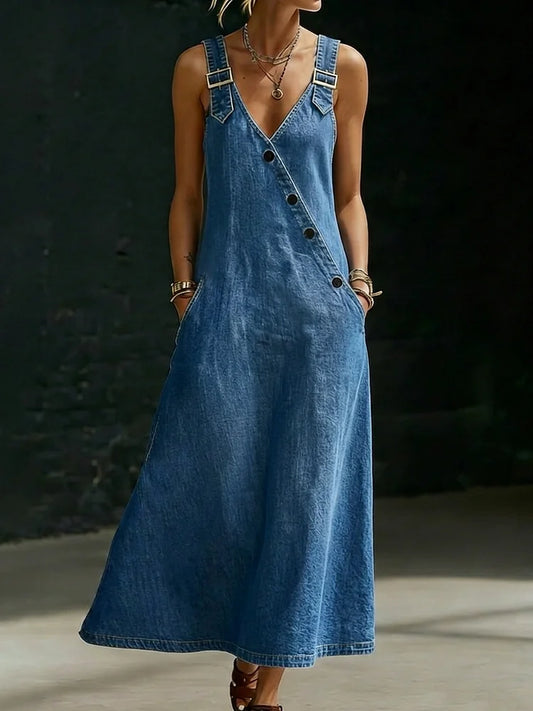 Vera™ | Vestido largo vaquero abotonado
