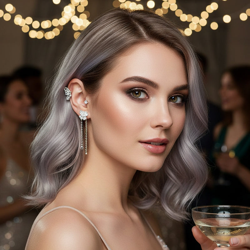 💕Especial San Valentín: 50 % de descuento💕Pendientes sencillos con motivos de mariposas y flores y borlas: elegantes y cómodos, sin necesidad de perforarse las orejas