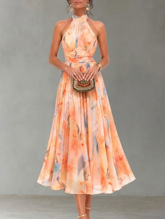 Aurora | Vestido con escote halter y estampado de acuarela