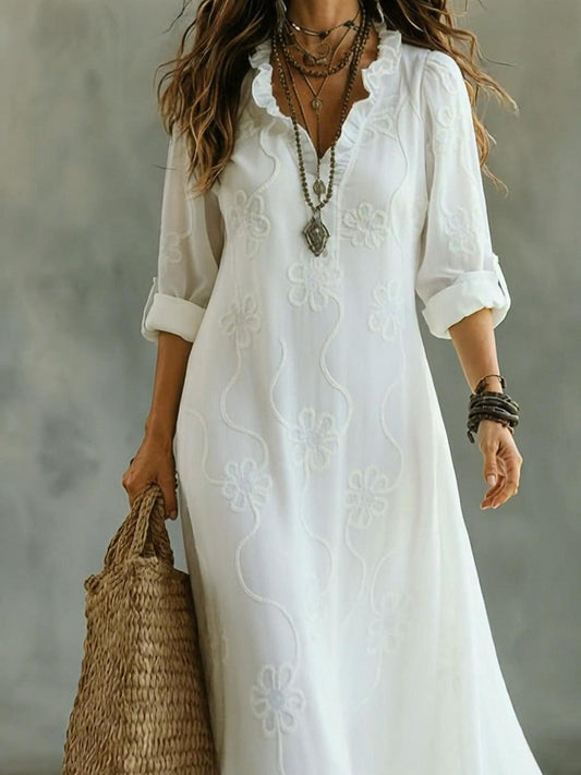Vestido retro floral con cuello con volantes