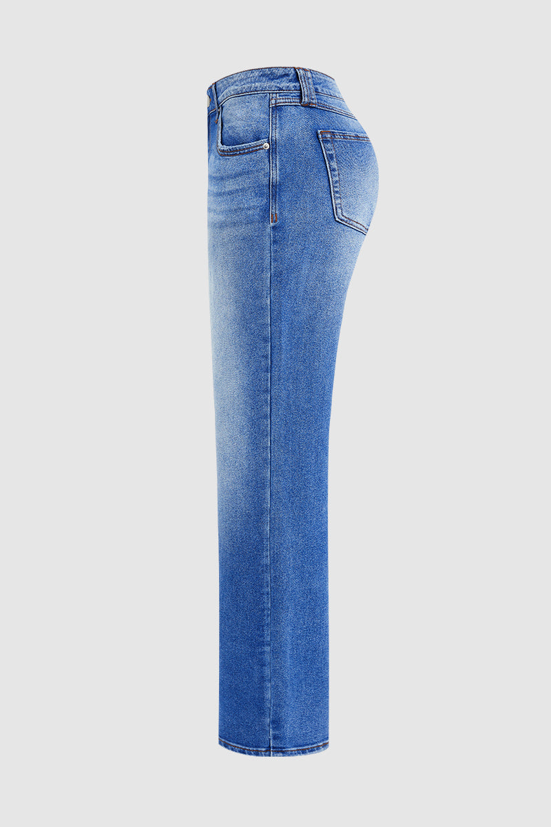 María - Vaqueros Rectos en Denim Elástico