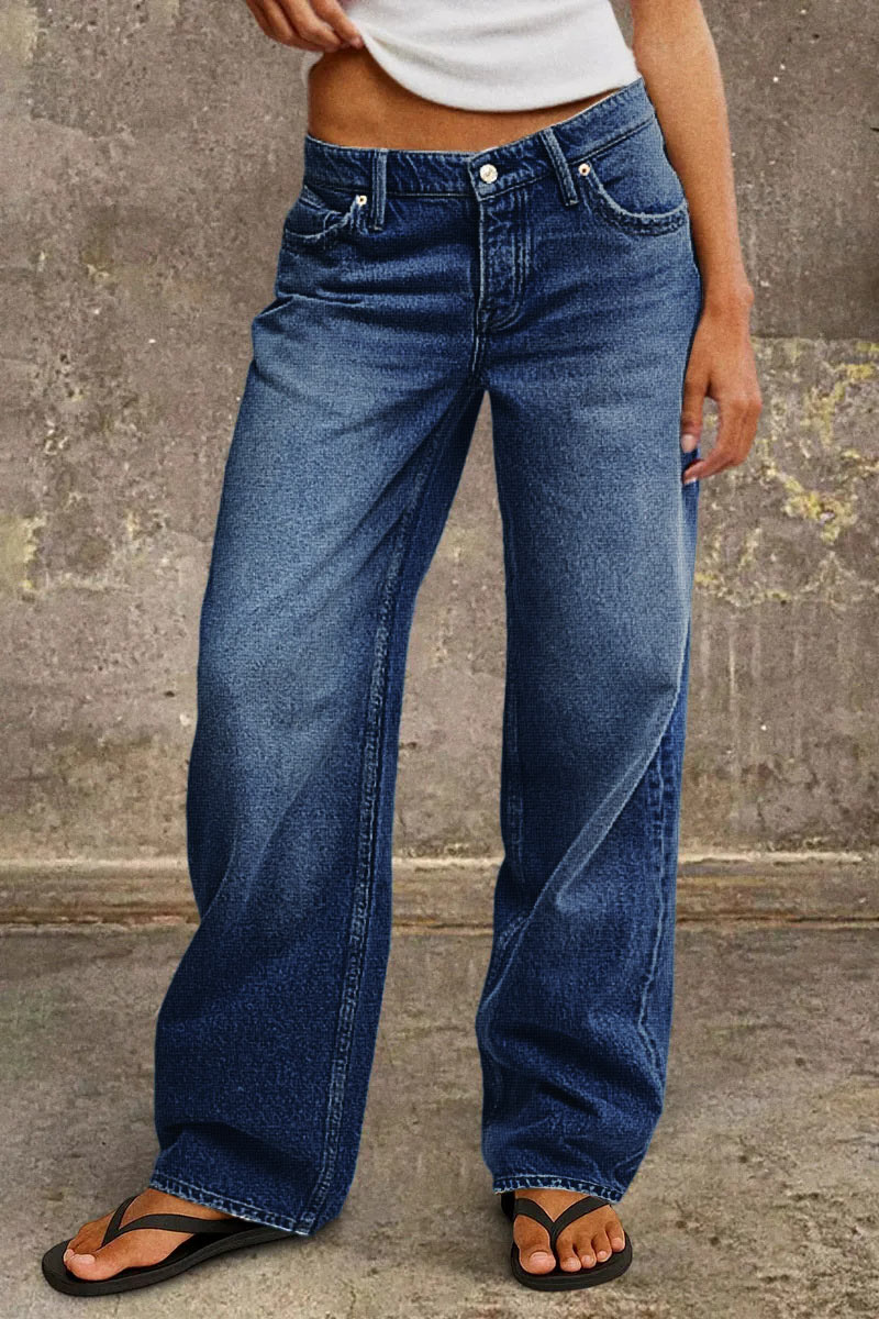 María - Vaqueros Rectos en Denim Elástico