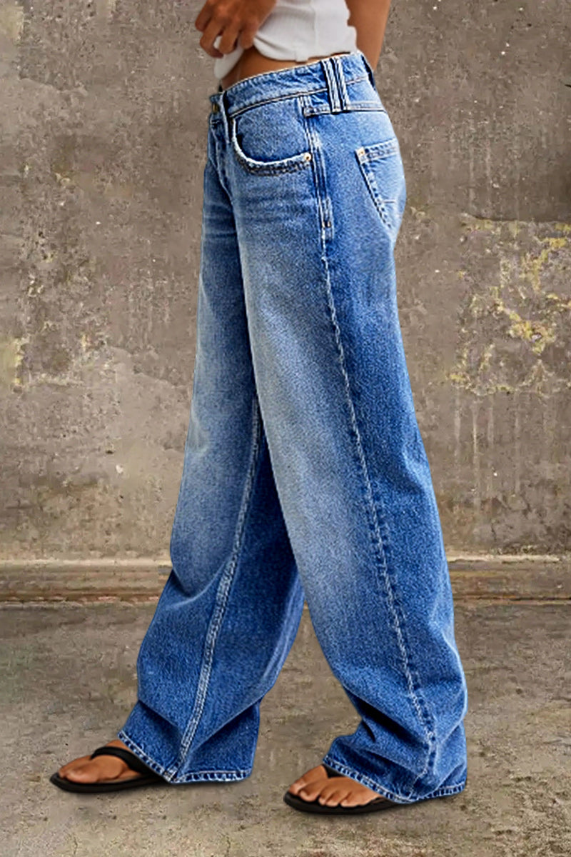 María - Vaqueros Rectos en Denim Elástico