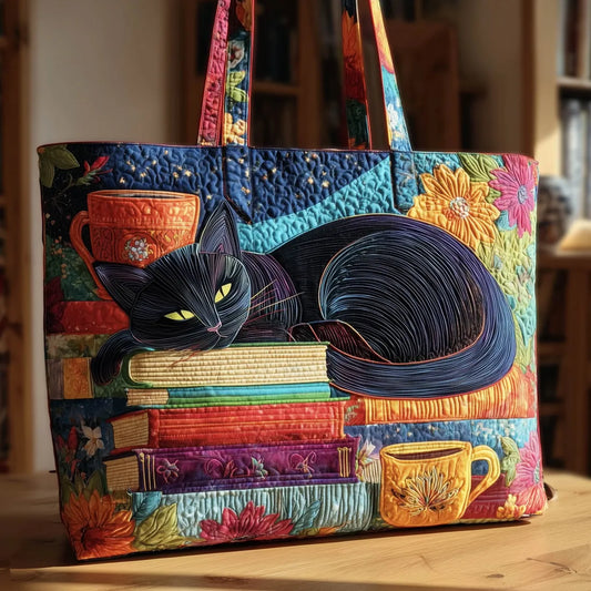 Bolso artesanal de Chat Noir con libros y tazas