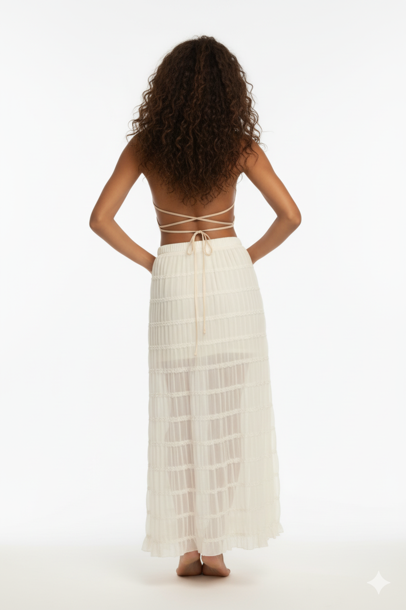 FALDA MAXI CHARM | PLISADA, CON CINTURA AJUSTABLE Y DISEÑO A CAPAS