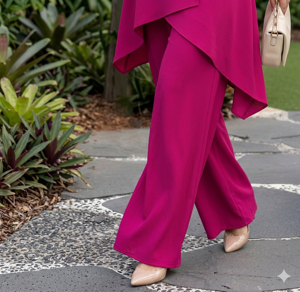 Conjunto de dos piezas para mujer: un top asimétrico con mucho encanto y unos pantalones de pierna ancha