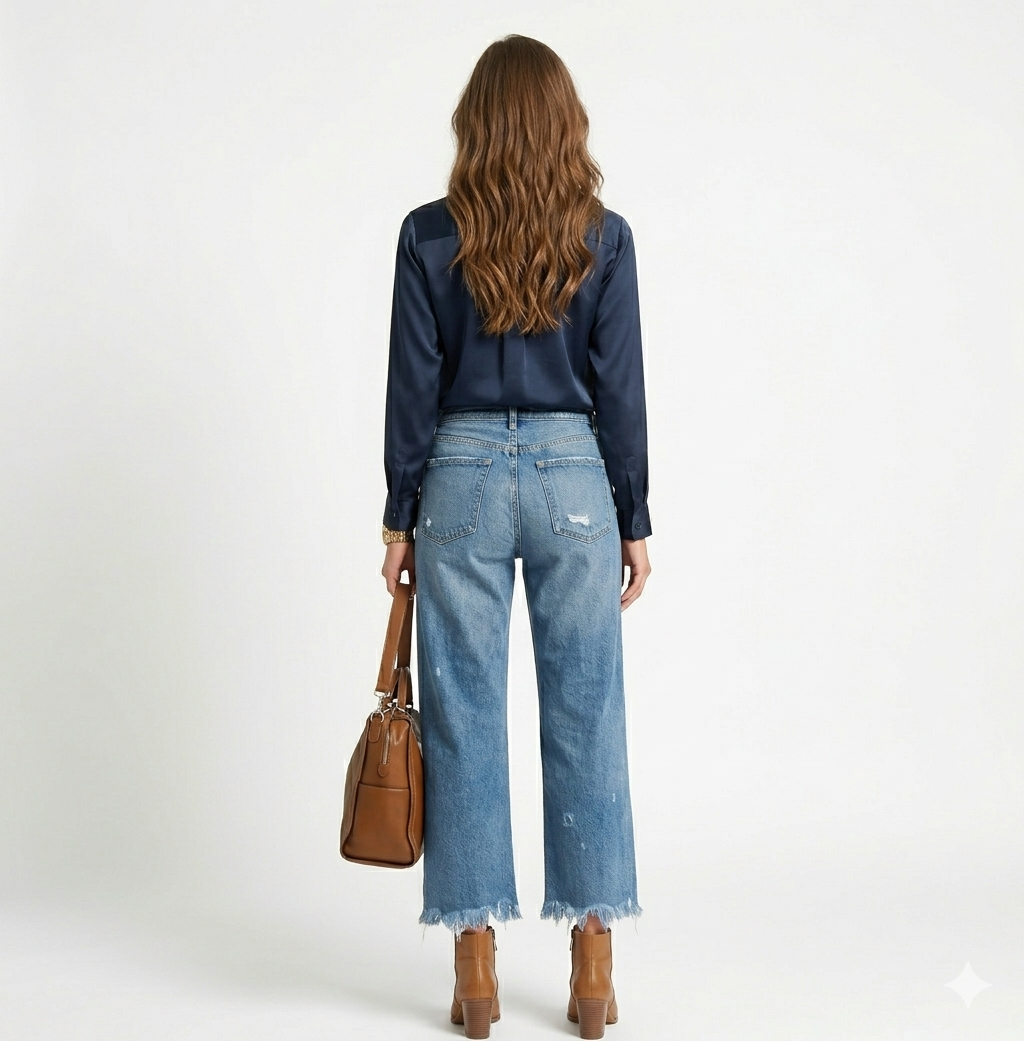 Vaqueros retro de mujer, de corte corto y pierna recta