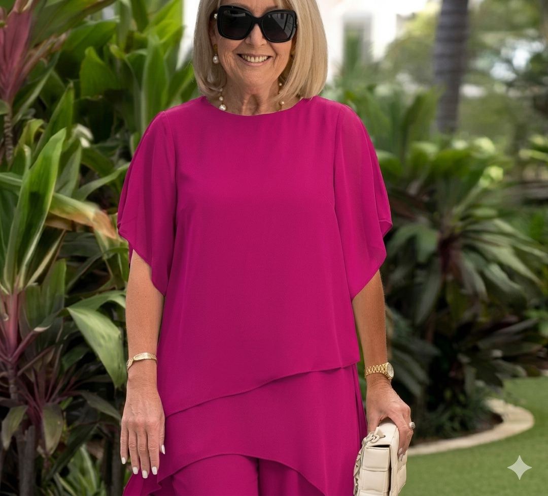 Conjunto de dos piezas para mujer: un top asimétrico con mucho encanto y unos pantalones de pierna ancha