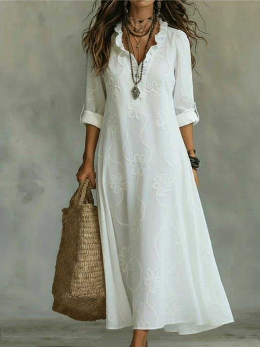 Vestido Sofía™ con Detalles Bordados y Cuello en V