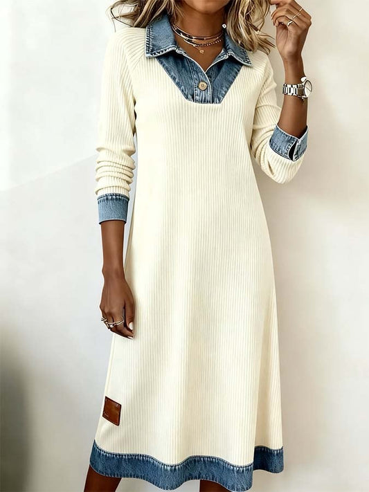 Vestido Casual de Punto Martina™ con Capucha y Detalles Denim