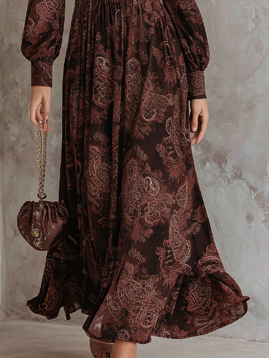Ariane | Vestido largo con estampado de cachemira y detalle en la cintura