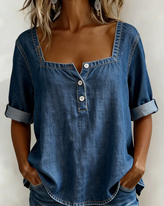 Avélia™ | Camisa vaquera de cuello cuadrado