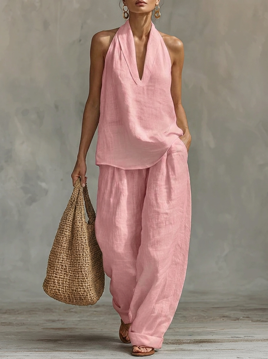 Sara || Conjunto sin mangas con pantalones de pierna ancha