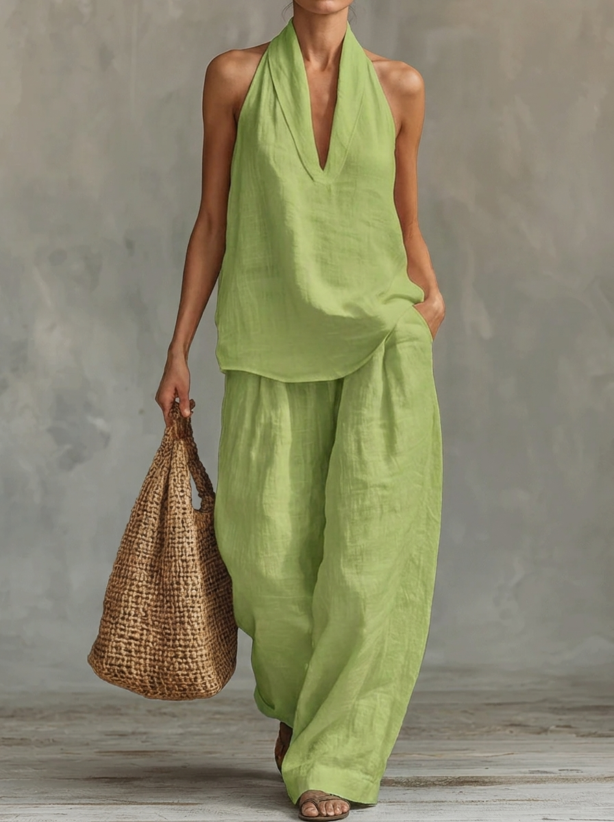 Sara || Conjunto sin mangas con pantalones de pierna ancha