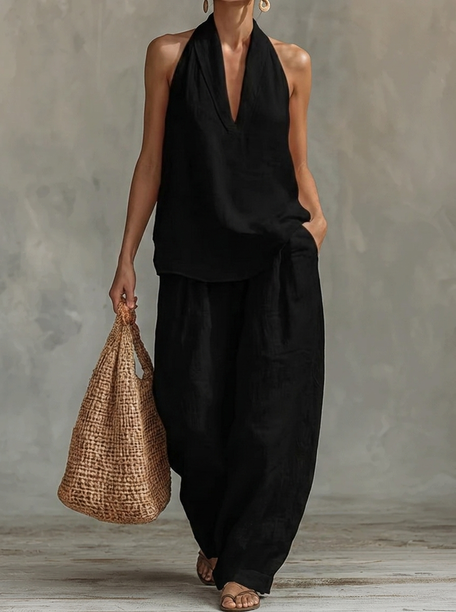 Sara || Conjunto sin mangas con pantalones de pierna ancha