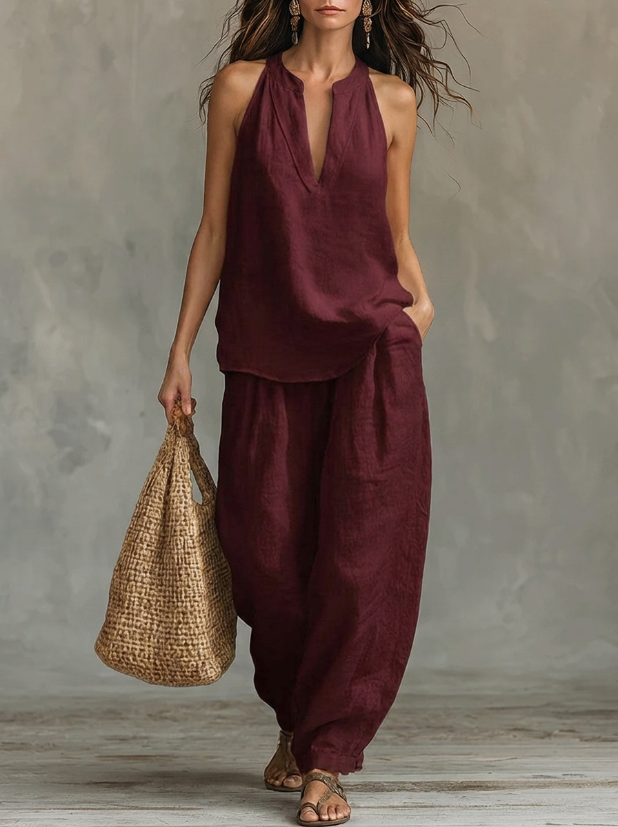 Sara || Conjunto sin mangas con pantalones de pierna ancha