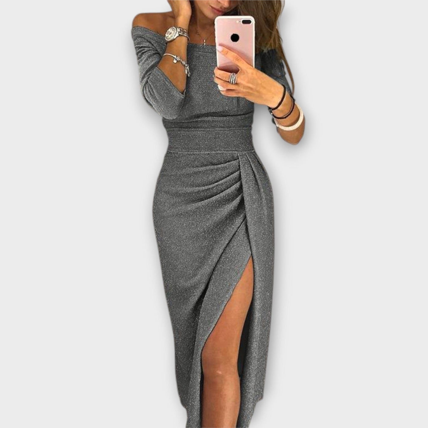 Lena – Elegante vestido off-shoulder que resalta tu silueta