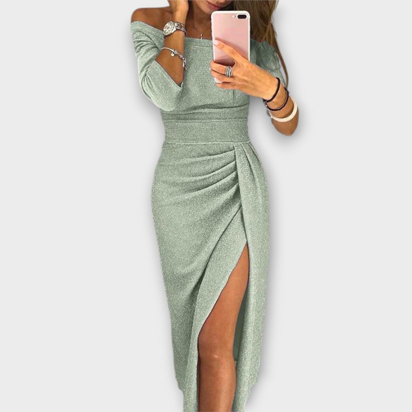 Lena – Elegante vestido off-shoulder que resalta tu silueta