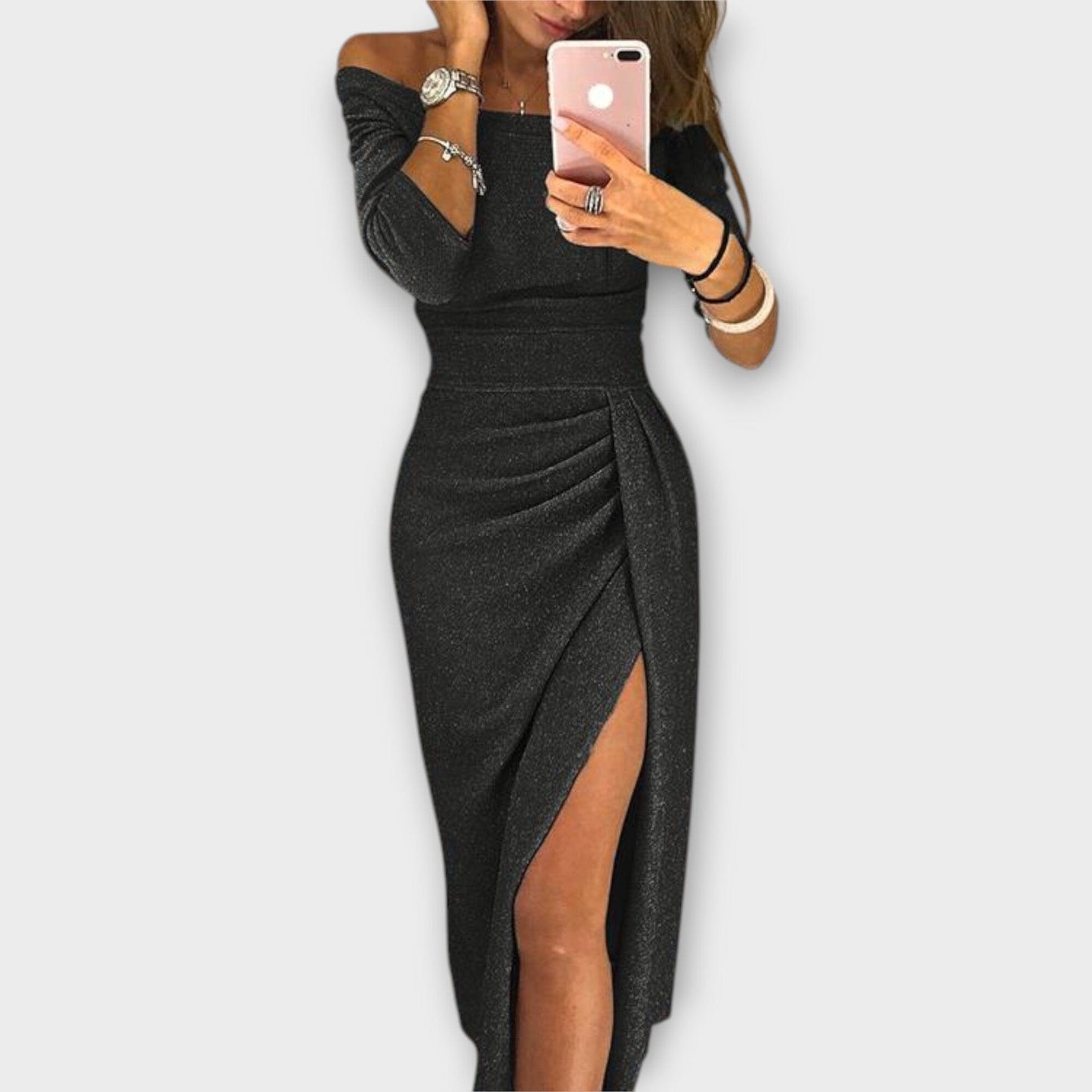 Lena – Elegante vestido off-shoulder que resalta tu silueta