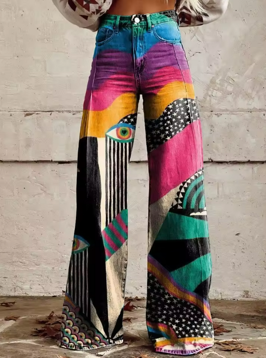 Talia - Pantalones acampanados estilo boho chic